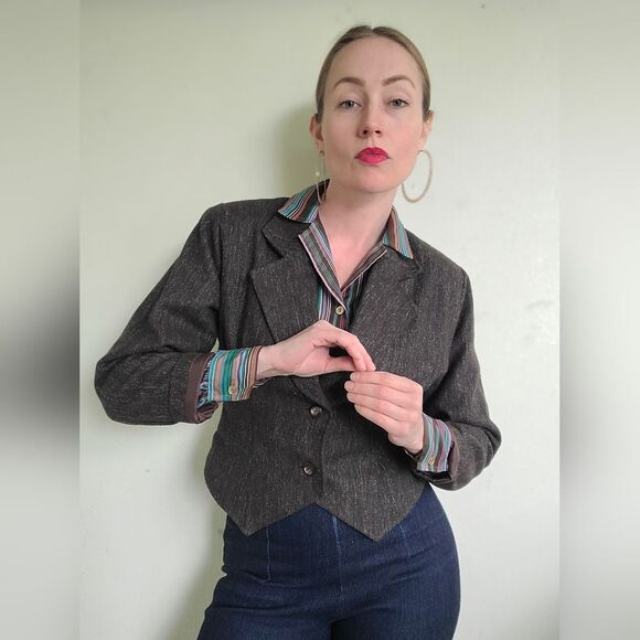 The Social Studies Teacher Vintage 80s Wool Cropped Blazer M - Picture 9 of 11